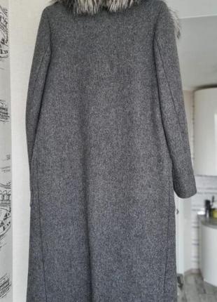 Женское пальто из шерсти альпаки и с мехом чернобурки3 фото