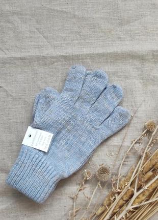 Жіночі / чоловічі блакитні   теплі вовняні рукавички в'язані італія lambswool3 фото