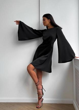 Шовкова міні сукня вільного крою з об'ємними рукавами та відкритою спиною1 фото