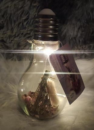 Стеклянный светильник ночник лед лампа с гирляндой растения