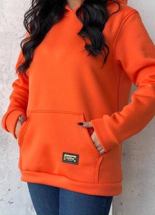 Теплый худи на флисе, оранжевый, размер норма и батальный