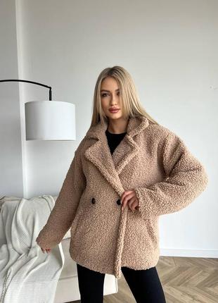 Шубка тедді коричнева та біла зимова