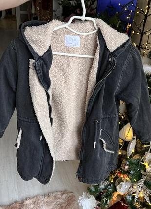 Куртка джинсовая на меху парка на девочку zara 8-10 лет