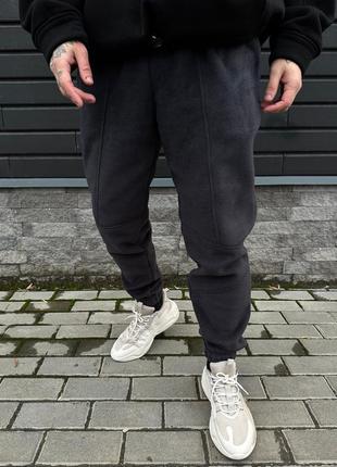 Мужские зимние черные спортивные штаны флис полар с перестрочкой8 фото