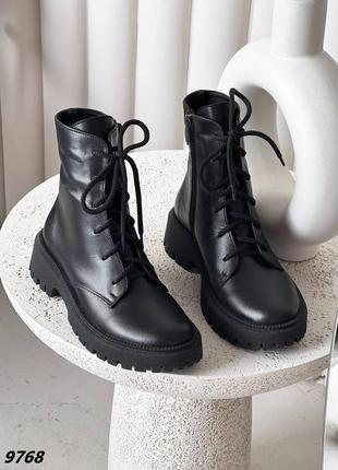 Натуральные кожаные зимние черные ботинки