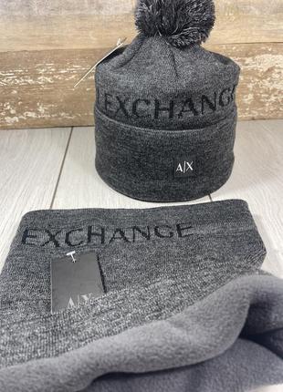 Комплект шапка с бубоном и баф armani exchange2 фото