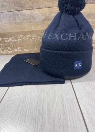 Комплект шапка с бубном и баф armani exchange1 фото