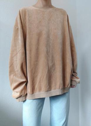 Велюровый свитшот беж худи вер толстовка бежевая свитшот оверсайз худи большой размер