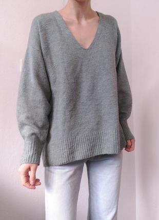 Шерстяний светр оверсайз джемпер шерсть пуловер реглан лонгслів кофта хакі2 фото