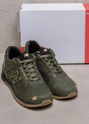 Осенние мужские кожаные кроссовки new balance (нью беланс) цвета хаки из натуральной кожи весна осень *nb ол*4 фото