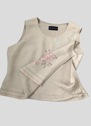 Шелковая льняная блуза блузка топ alex&co с вышивкой люкс бренд шелк лен4 фото