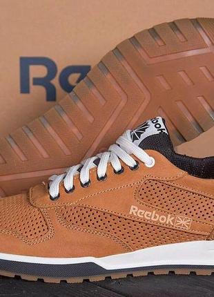 Летние мужские кроссовки reebok/рибок рыжие из натуральной кожи на лето с перфорацией *r-02 рыж. перф*4 фото