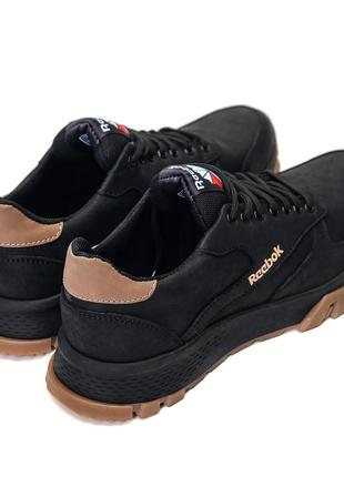 Осінні чоловічі шкіряні кросівки reebok (рібок) чорні зручні з натуральної шкіри *r-01 черн а*