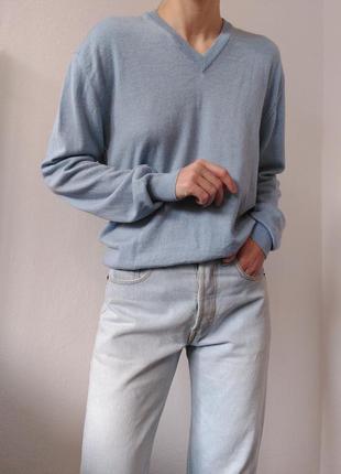 Шерстяний светр голубий джемпер шерсть пуловер реглан лонгслів кофта шерсть светр вінтаж джемпер7 фото