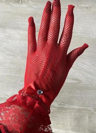 Красные перчатки сетка4 фото