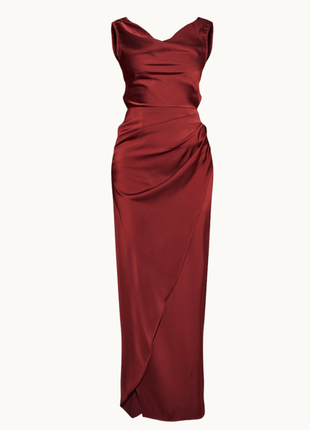 Вечернее сатиновое бордовое длинное платье макси8 фото