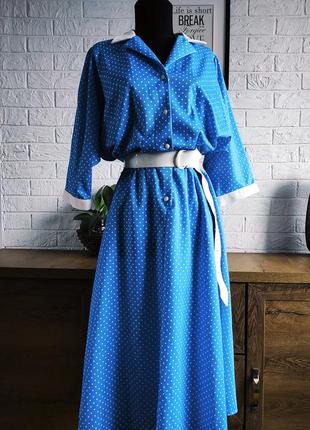 Сукня 👗 плаття вінтаж 60-р charks vogele горошок міді блакитний синій білий,l,42-44