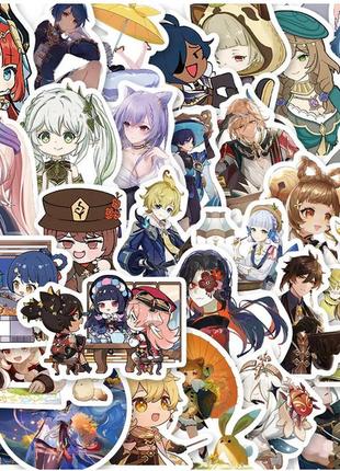 Наклейки стікери аніме «геншін імпакт» 50 шт на телефон, ноутбук, на стіну для декору. стікери для авто