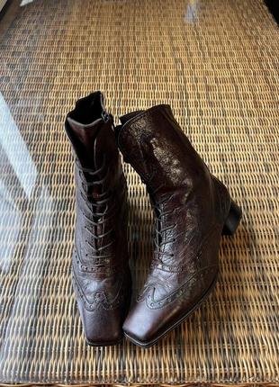 Зимние кожаные ботинки gabor оригинальные коричневые на каблуке2 фото