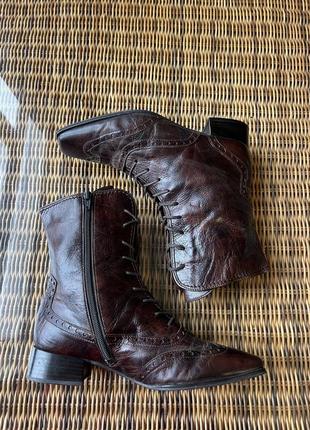 Зимние кожаные ботинки gabor оригинальные коричневые на каблуке3 фото