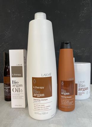 Lakme k.therapy bio-argan hydrating shampoo - зволожуючий шампунь зі 100% органічною аргановою олією 1000мл