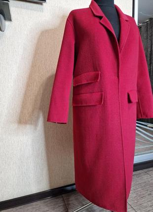 Яркое качественное пальто свободного кроя autograph marks &amp; spencer, 50% шерсти10 фото