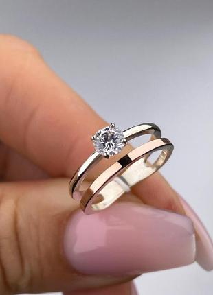 Серебряная кольца 925 пробы золото 375 пробы пластина, цирконий, удобная на подарок