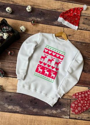 Новогодний праздничный зимний свитшот на флисе с оленями ❄️