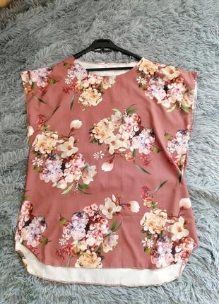 Блуза футболка туника и легкой струящейся ткани супер софт принт 3 д цветы
