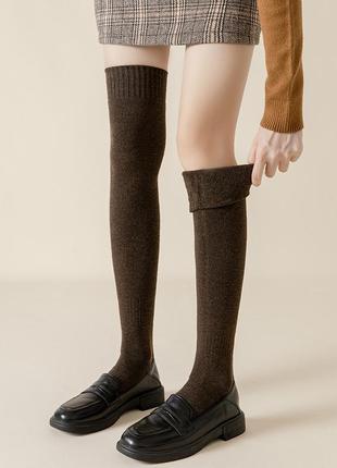 Високі шкарпетки зимові шоколадні 1513 коричневі теплі панчохи махрові за колінку утягуючі довгі 75с
