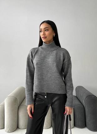 Серый классический свитер премиальная вязка s m l