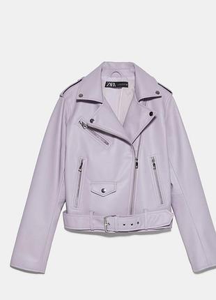Лілова шкіряна куртка - косуха від zara