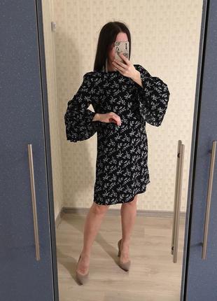 Нарядное платье, платье с рюшами, платье в цветочный принт, чёрное платье, вечернее платье