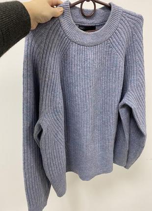 Теплый сиренево голубой свитер большого размера7 фото