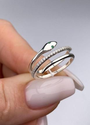 Серебряное кольцо 925 пробы покрытия родий, змея, вставка куб.циркония
