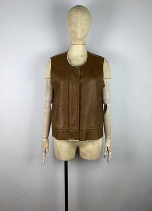 Редкая оригинальная кожаная жилетка из овчины burberry london brown leather sheepskin vest