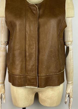 Редкая оригинальная кожаная жилетка из овчины burberry london brown leather sheepskin vest4 фото