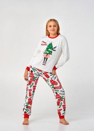 Дитяча піжама | з начесом | 100% бавовна | 146, 152, 158, 164, 170 | ідеальний новорічний подарунок для дівчинки smil 104738 білий