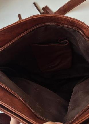 Кожаная сумка с бахромой gigi, коричневая, натуральная кожа!7 фото