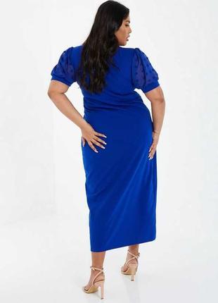 Нова!неймовірна небесно-блакитна сукня – футляр міді на запах з об'ємними рукавами органза.батал2 фото