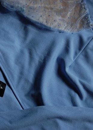 Нова!неймовірна небесно-блакитна сукня – футляр міді на запах з об'ємними рукавами органза.батал8 фото