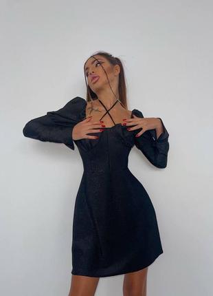 Платье 💠длина мини, длинный рукав с манжетом и фонариком в плечевой зоне в сочетании с клешным низом5 фото