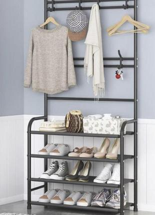 Універсальна вішалка для одягу new simple floor clothes rack size 60x29.5x151 см (чорний)6 фото