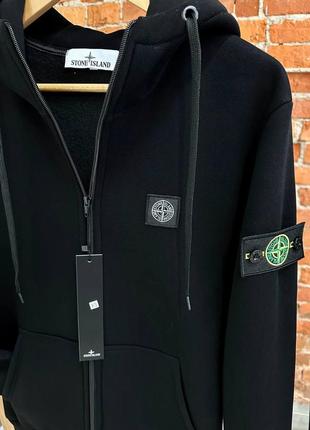 Чоловіча кофта тепла флісова чорна худі stone island