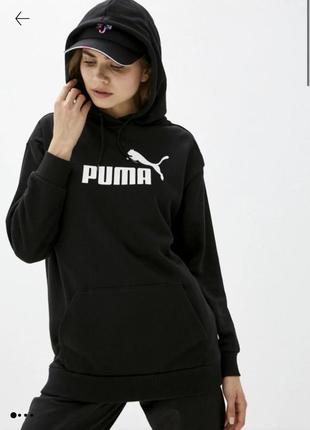 Кофта свитшот худи толстовка с капюшоном черная puma adidas nike champion с лого