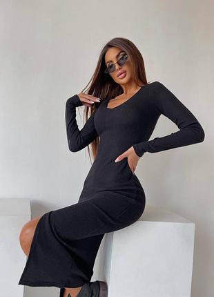 Сукня міді з ангори в рубчик з довгими рукавами розрізом по ніжці приталена по фігурі...