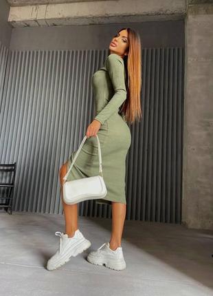 Сукня міді з ангори в рубчик з довгими рукавами розрізом по ніжці приталена по фігурі...