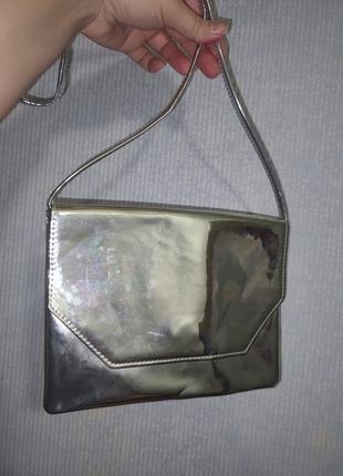 Серебряная сумка-клатч, маленькая сумка металлик серебро