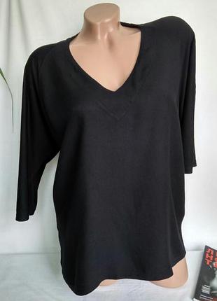 Черная комбинированная футболка, v-образная горловина, рукав 1/2, оверсайз р. s , от zara