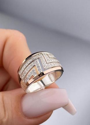 ♥️ срібний жіночій перстень 925 проби золото 375 проби куб.цирконії кольцо3 фото